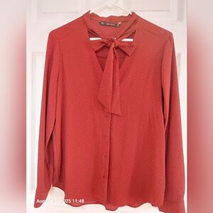 👚👗👍Made In Spain Polka Dot Tie-Neck Blouse